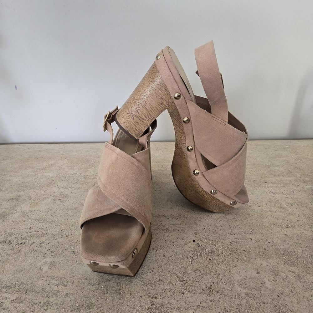 Vince Camuto Blush Suede Platform Sandals with Stud Accents